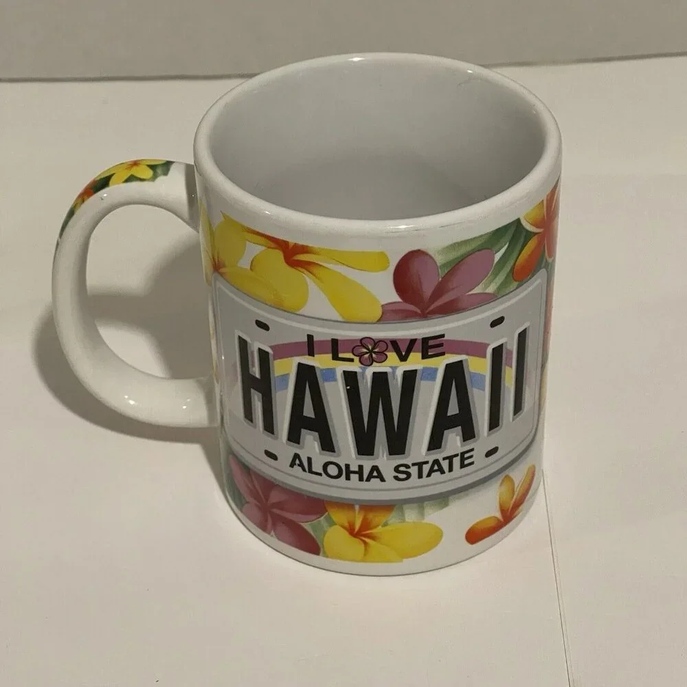 Coffee Mug‎ I Love Hawaii Aloha State Travel Souvenir Plumeria
